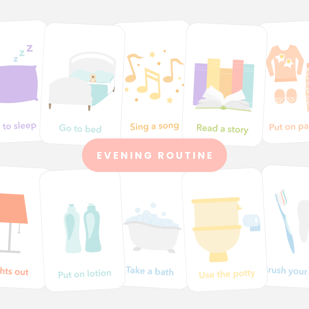 Night Time Routine Flashcards showing the bedtime steps