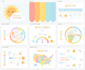 GoodnightFox Weather Station Printable Dramatic Play kit with rainbow and forecast activities.