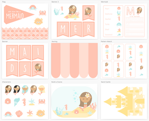 Mermaid printable dramatic play kit for ocean themed pretend play.